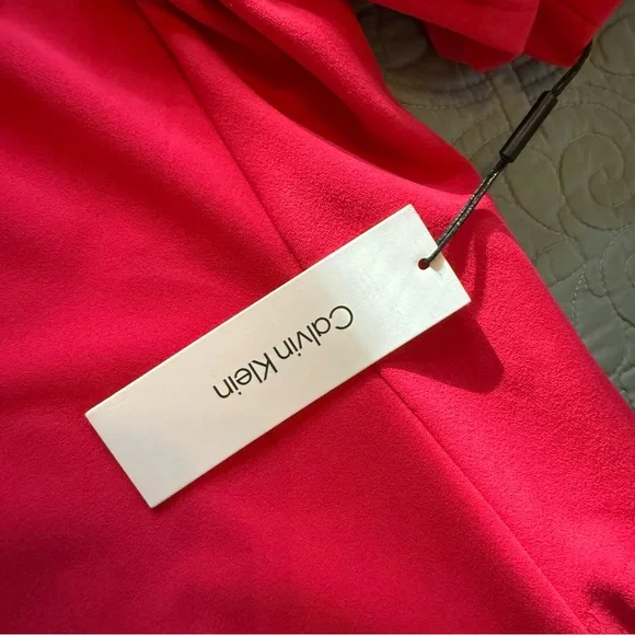 NWT Calvin Klein Hot Pink Pleated Puff Sleeve Dress Size 2 - Picture 9 of 15